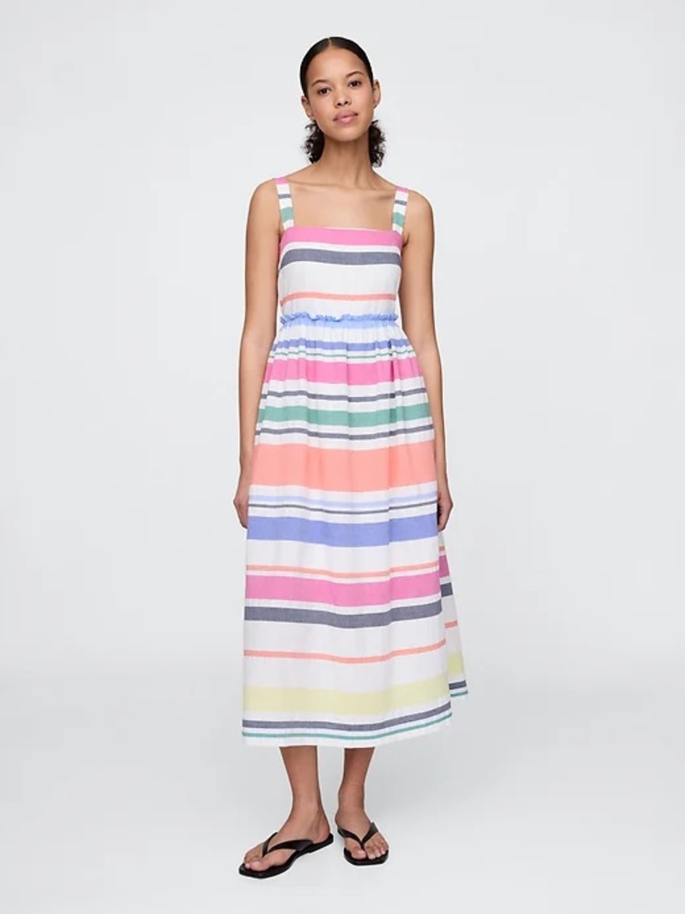 Gap Striped Maxi Dress Size Medium Sleeveless in Pastel Hues 100% Cotton